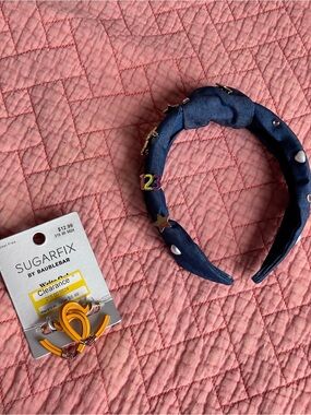 Navy Padded Teacher Headband with Decorative Charms & Pencil Earrings